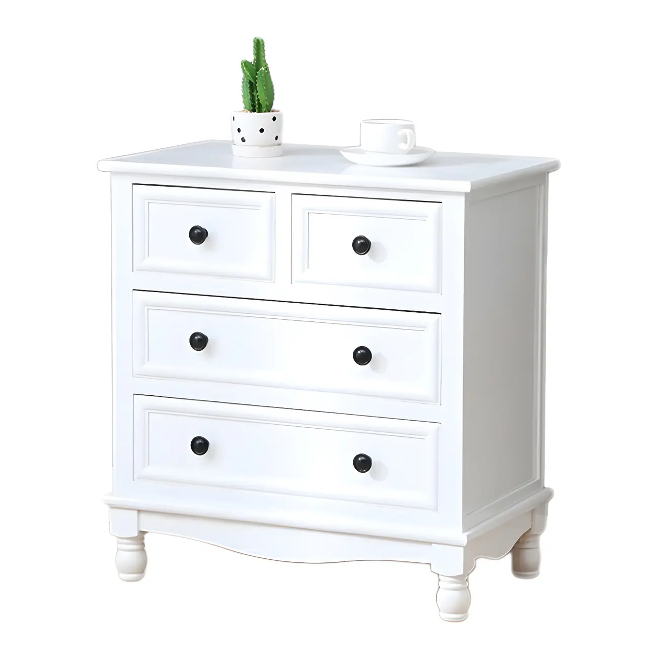 Classic Ivory Wood Bun Feet Drawers Storage Chest Image - 9 | homeyfad