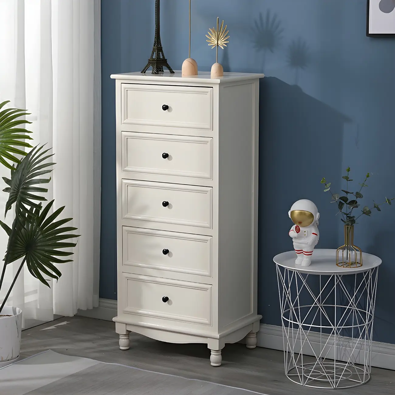 Classic Ivory Wood Bun Feet Drawers Storage Chest Image - 10 | homeyfad