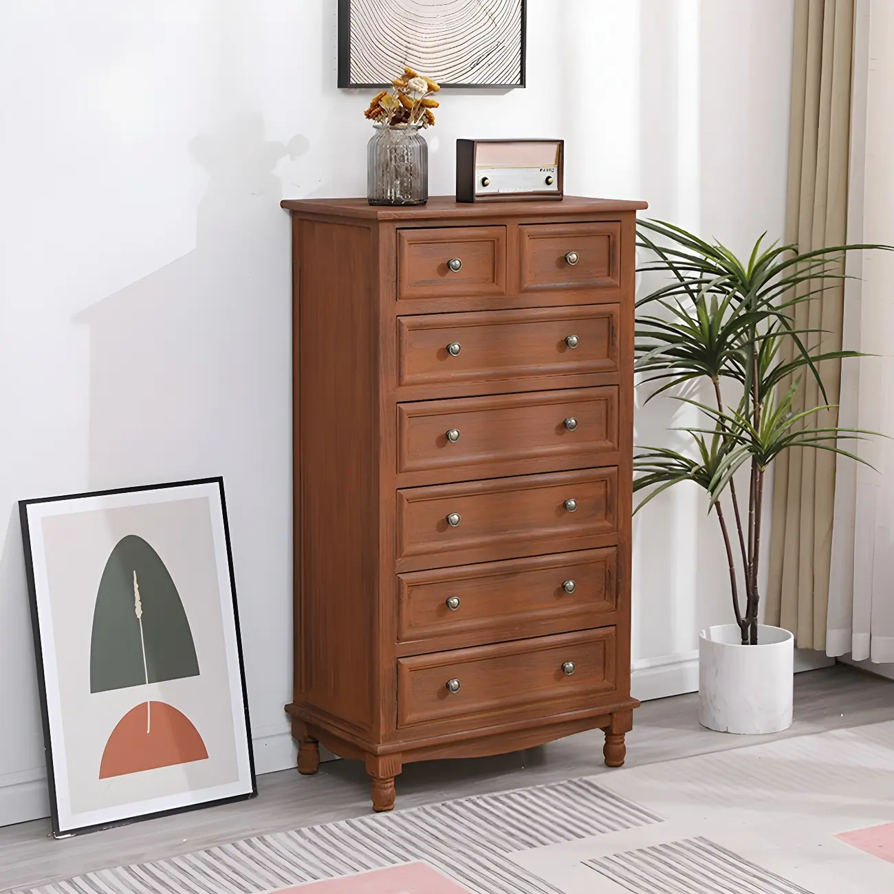 Classic Ivory Wood Bun Feet Drawers Storage Chest Image - 11 | homeyfad