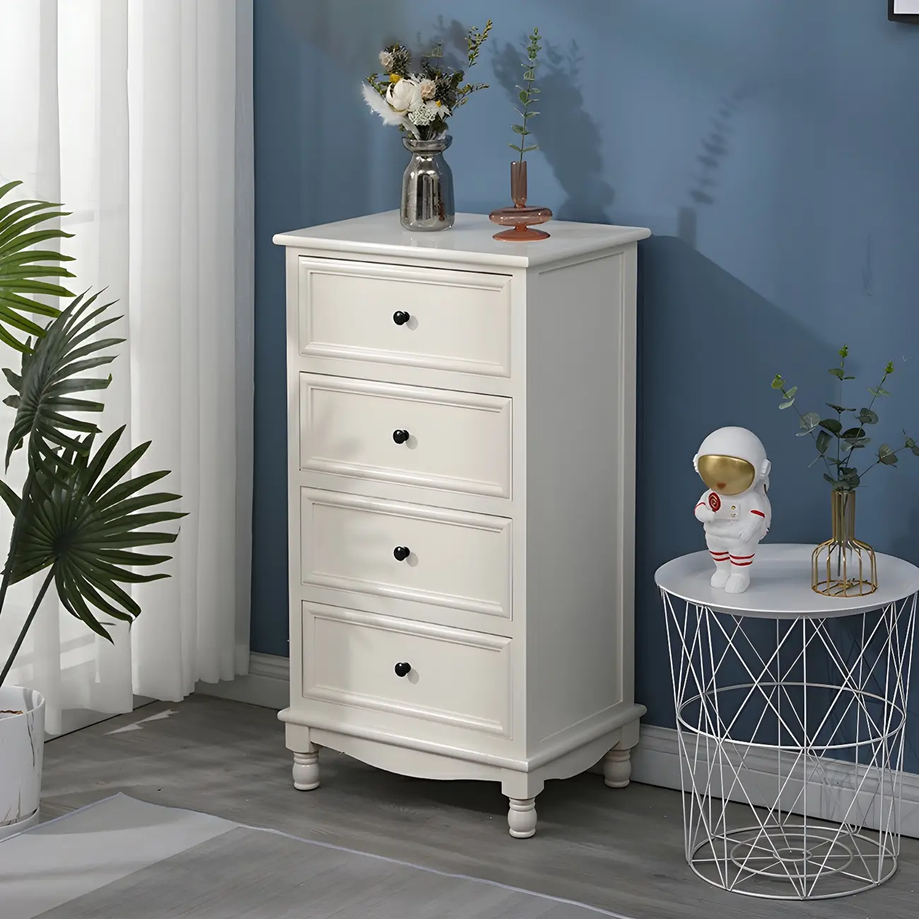 Classic Ivory Wood Bun Feet Drawers Storage Chest Image - 12 | homeyfad