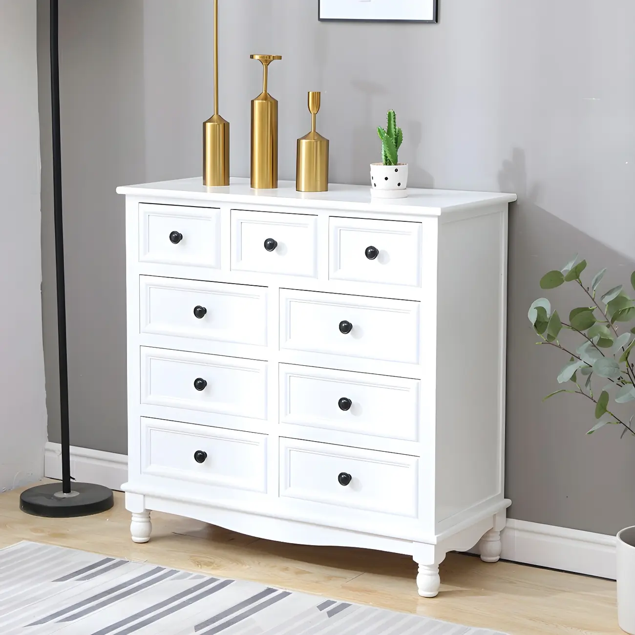 Classic Ivory Wood Bun Feet Drawers Storage Chest Image - 13 | homeyfad