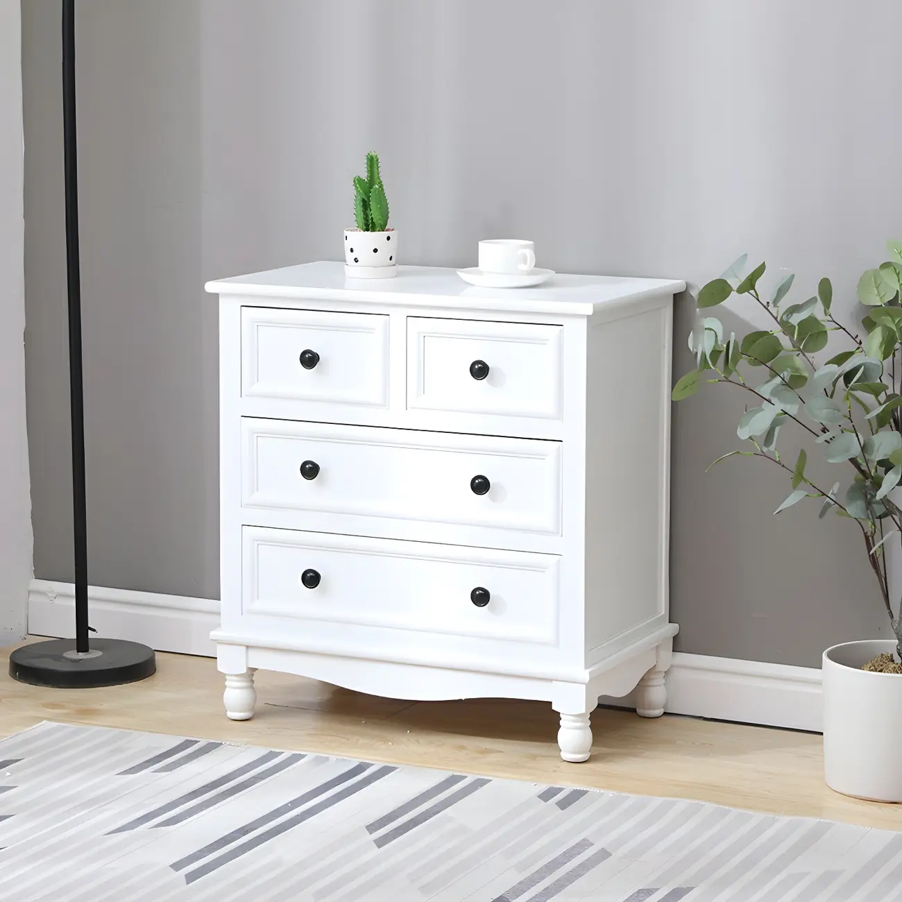 Classic Ivory Wood Bun Feet Drawers Storage Chest Image - 14 | homeyfad