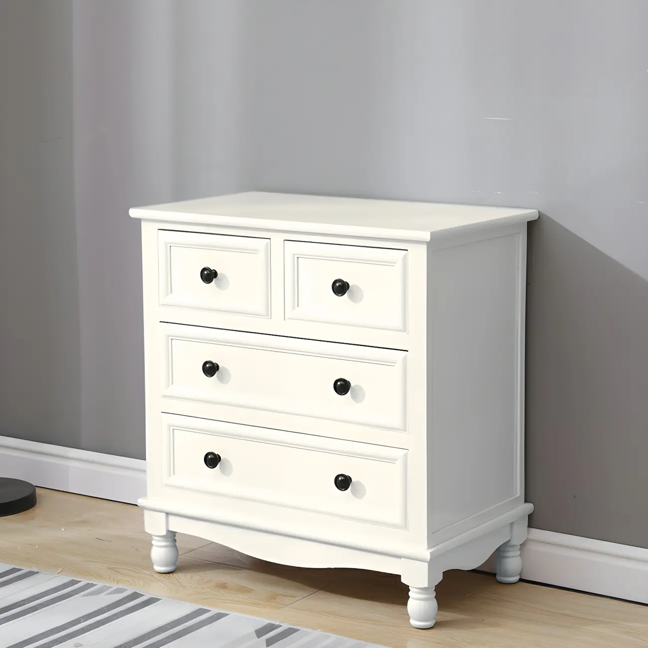 Classic Ivory Wood Bun Feet Drawers Storage Chest Image - 15 | homeyfad