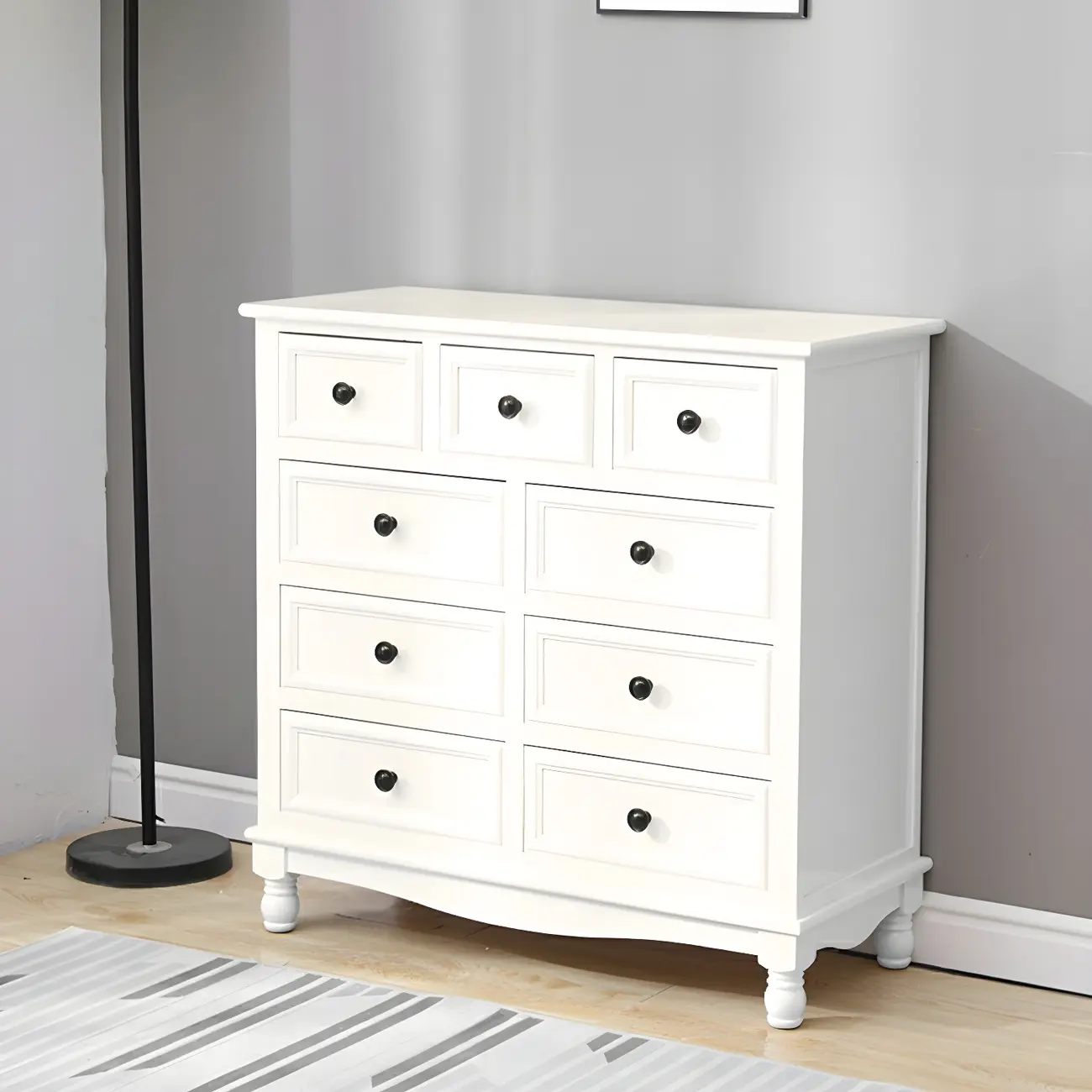 Classic Ivory Wood Bun Feet Drawers Storage Chest Image - 16 | homeyfad
