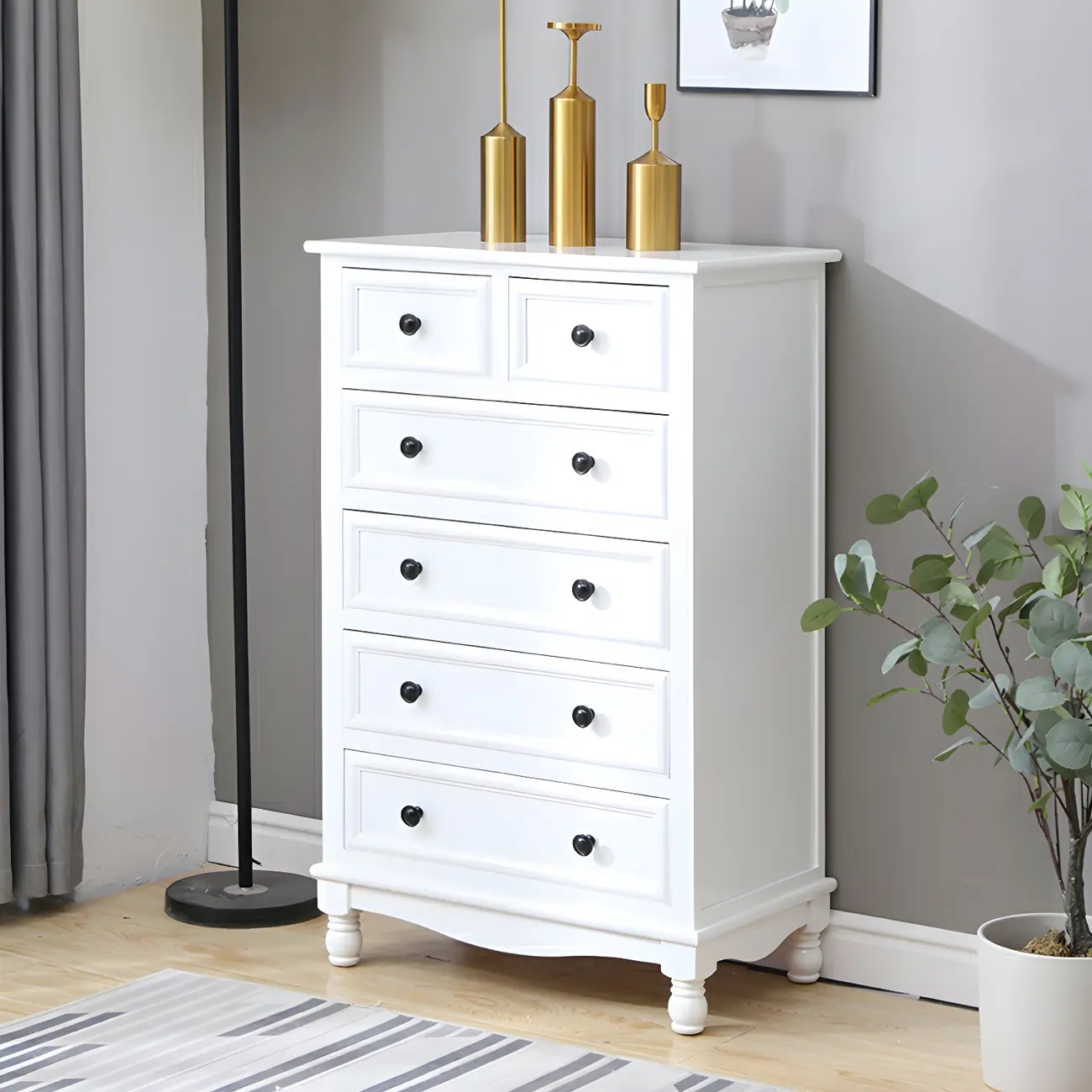 Classic Ivory Wood Bun Feet Drawers Storage Chest Image - 17 | homeyfad
