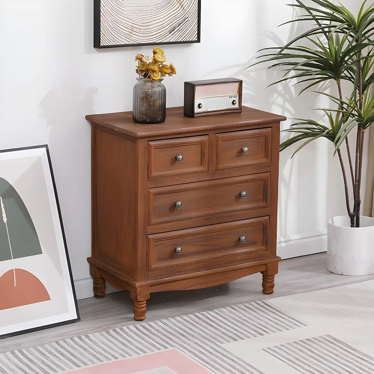 Classic Ivory Wood Bun Feet Drawers Storage Chest Image - 18 | homeyfad