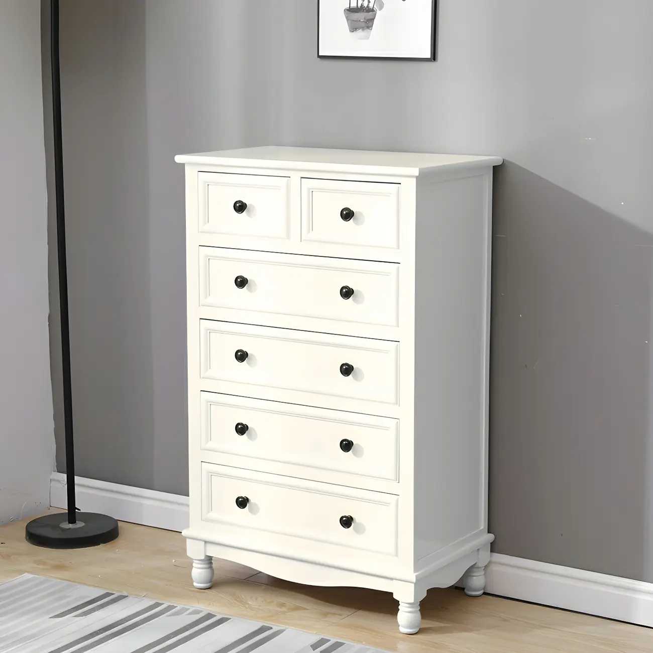 Classic Ivory Wood Bun Feet Drawers Storage Chest Image - 19 | homeyfad