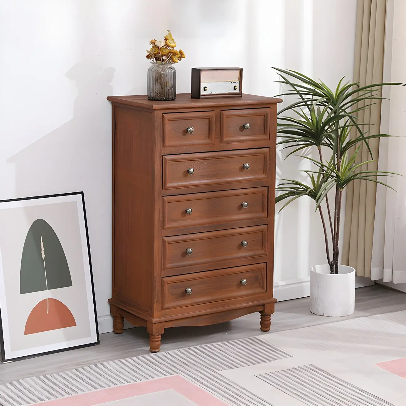 Classic Ivory Wood Bun Feet Drawers Storage Chest Image - 21 | homeyfad