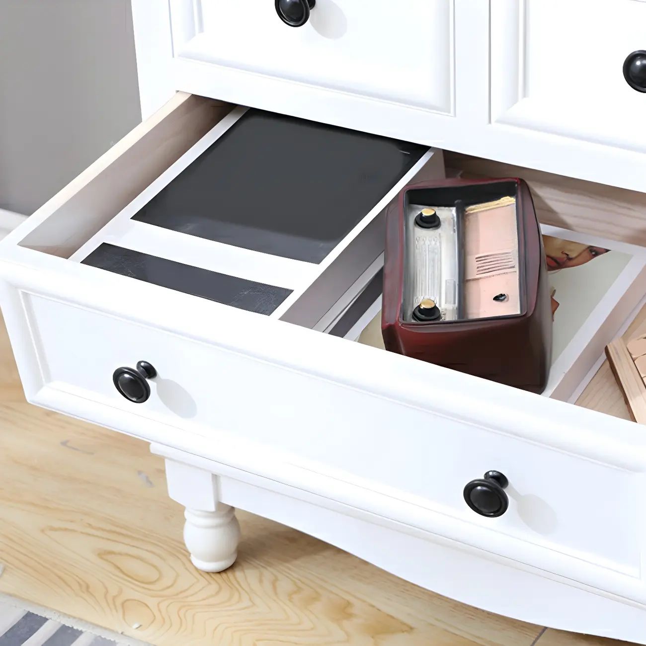 Classic Ivory Wood Bun Feet Drawers Storage Chest Image - 23 | homeyfad