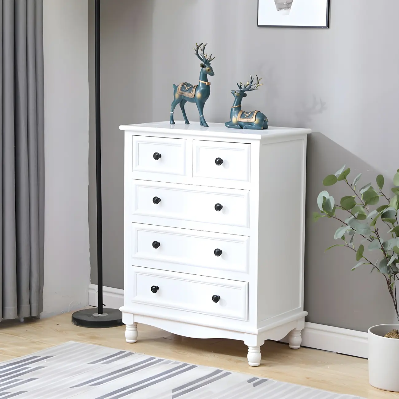 Classic Ivory Wood Bun Feet Drawers Storage Chest Image - 24 | homeyfad