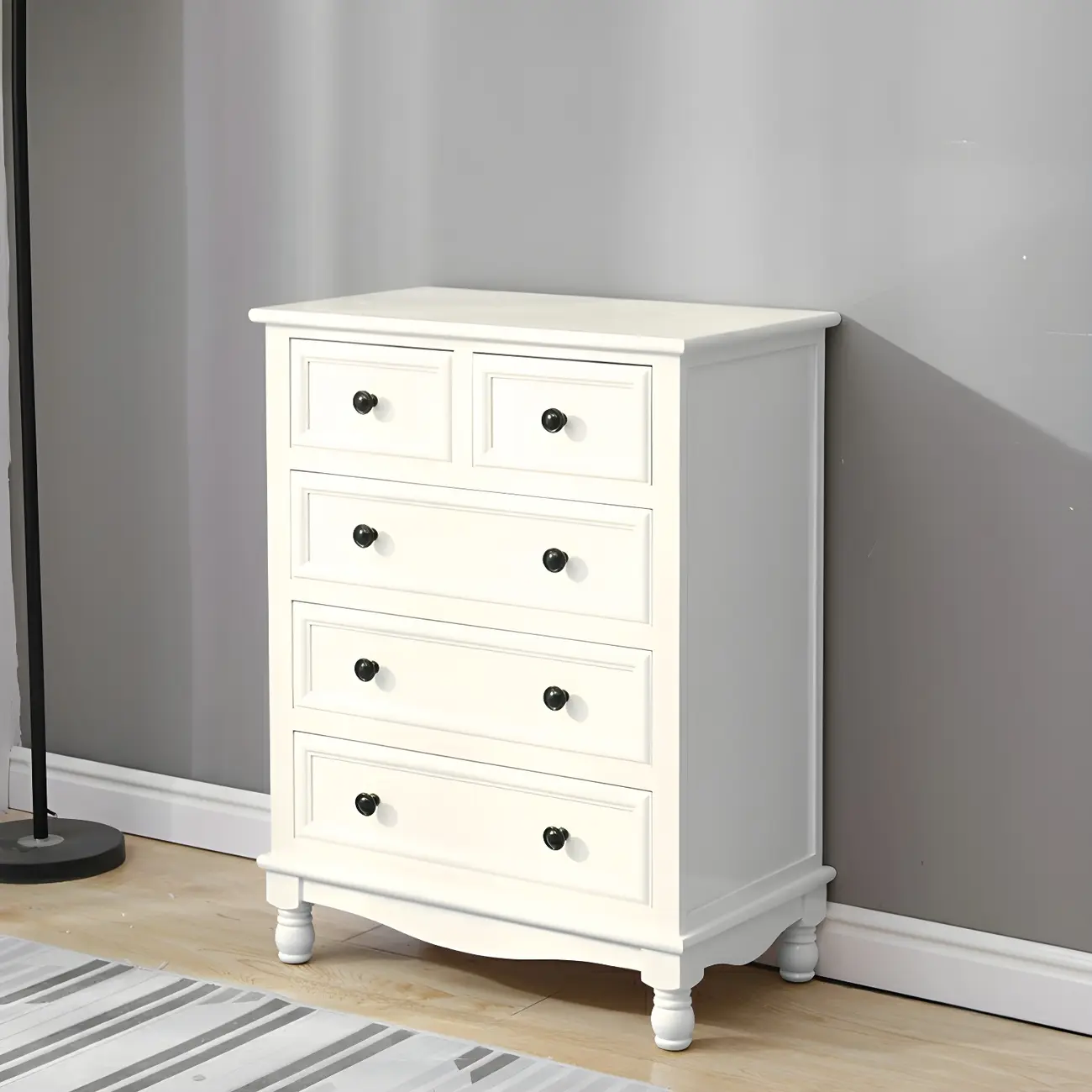 Classic Ivory Wood Bun Feet Drawers Storage Chest Image - 26 | homeyfad