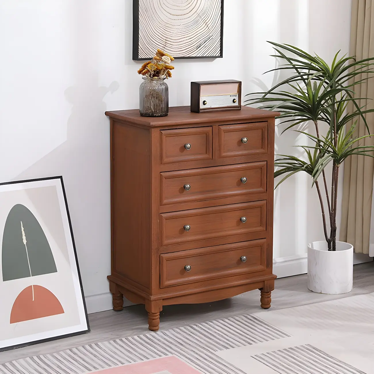 Classic Ivory Wood Bun Feet Drawers Storage Chest Image - 27 | homeyfad