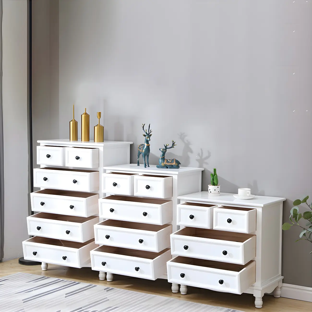 Classic Ivory Wood Bun Feet Drawers Storage Chest Image - 28 | homeyfad
