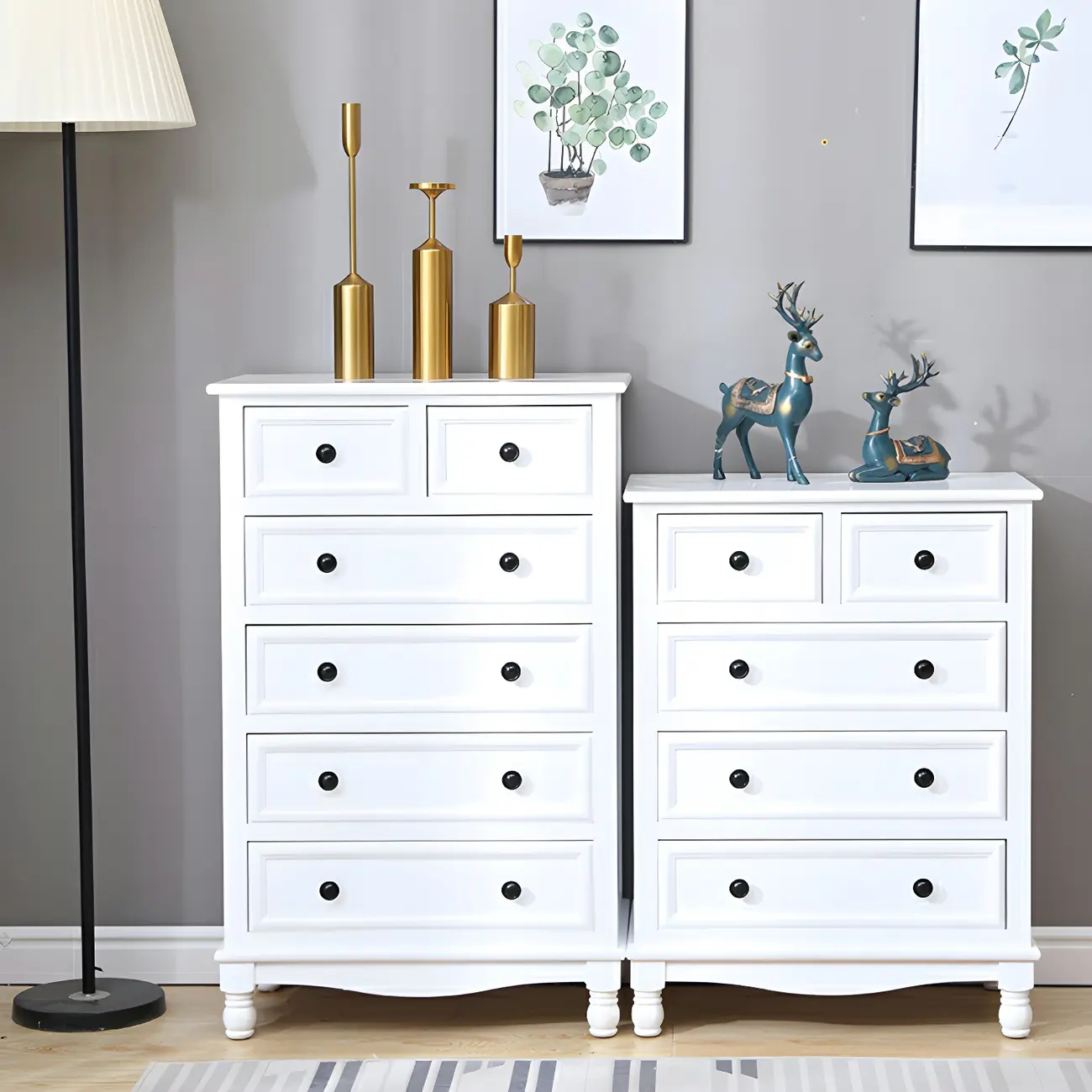 Classic Ivory Wood Bun Feet Drawers Storage Chest Image - 30 | homeyfad