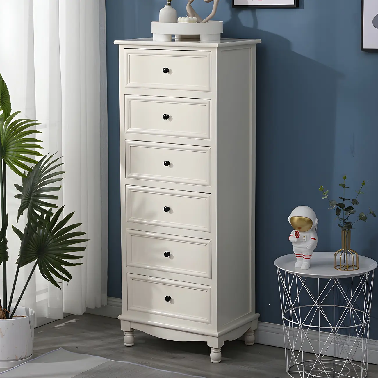 Classic Ivory Wood Bun Feet Drawers Storage Chest Image - 32 | homeyfad