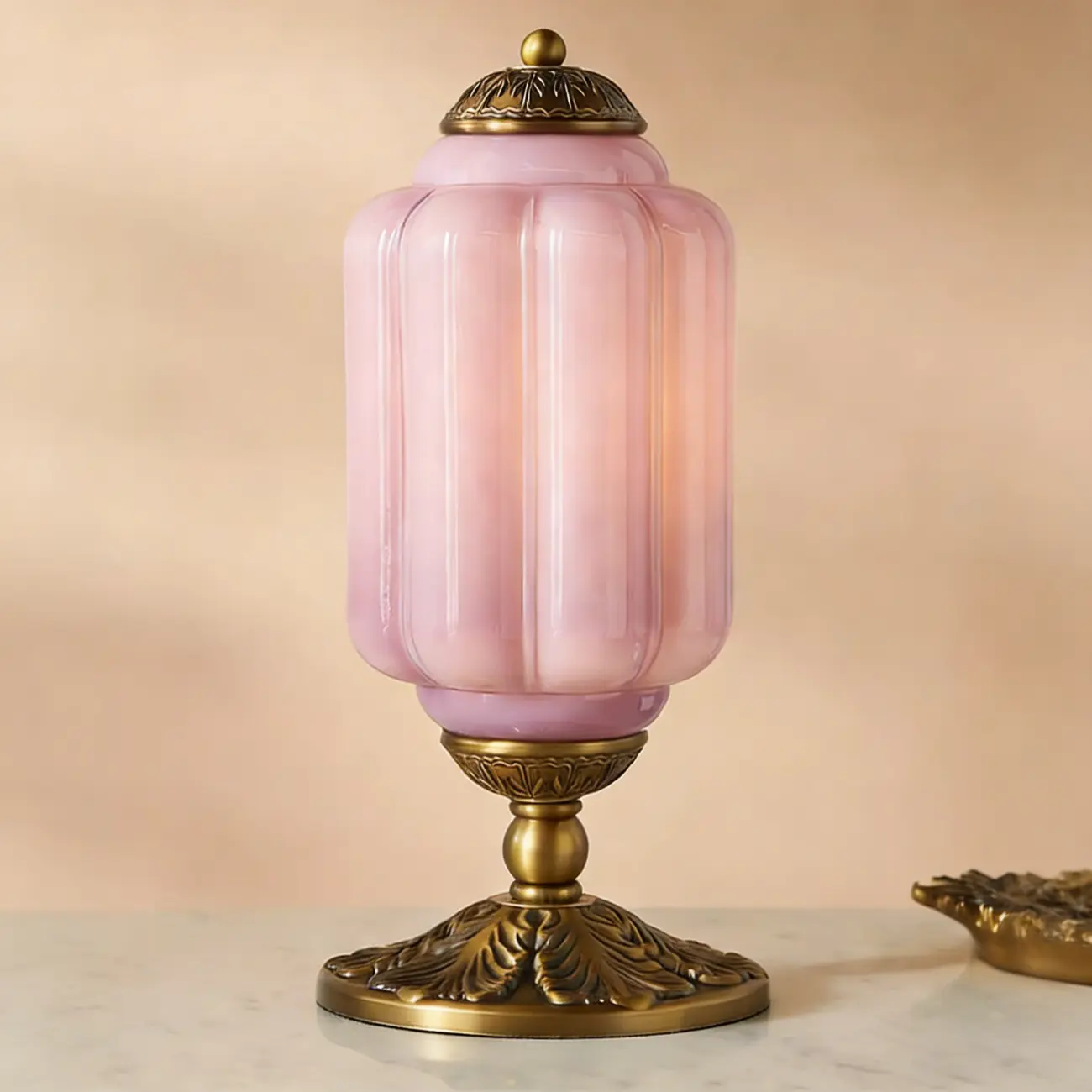 Vintage Green Elegant Glass Table Lamp with Brass Base Image - 6 | homeyfad