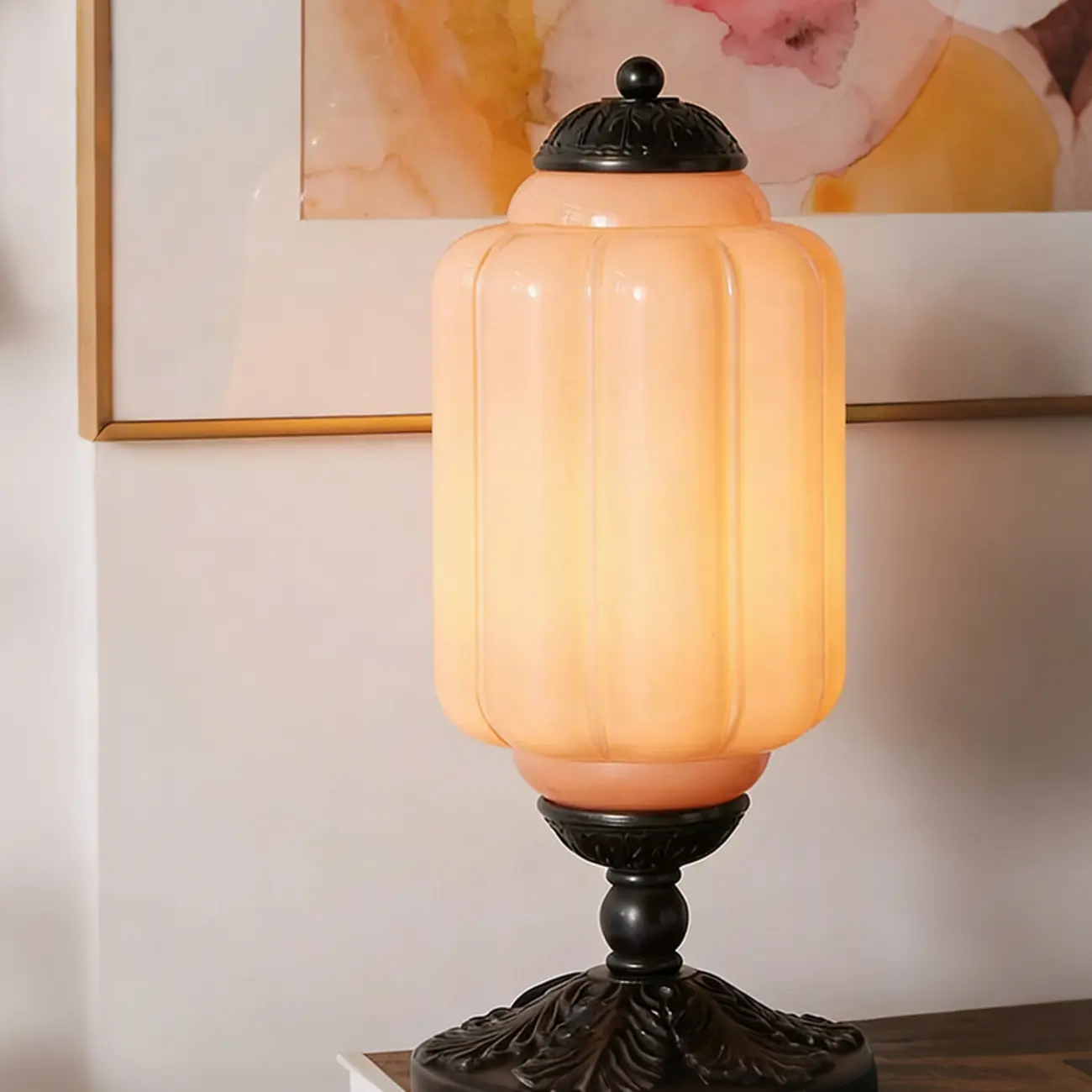 Vintage Green Elegant Glass Table Lamp with Brass Base Image - 5 | homeyfad