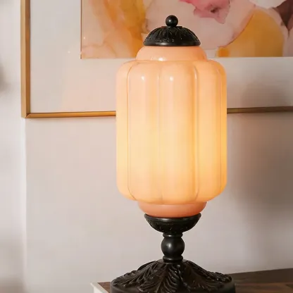 Vintage Green Elegant Glass Table Lamp with Brass Base Image - 5