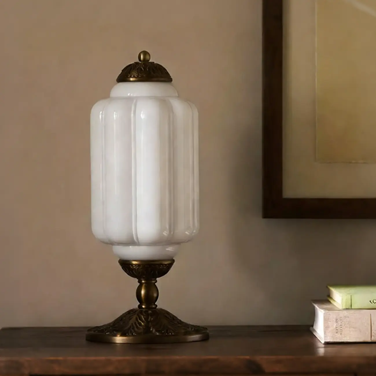 Vintage Green Elegant Glass Table Lamp with Brass Base Image - 8 | homeyfad