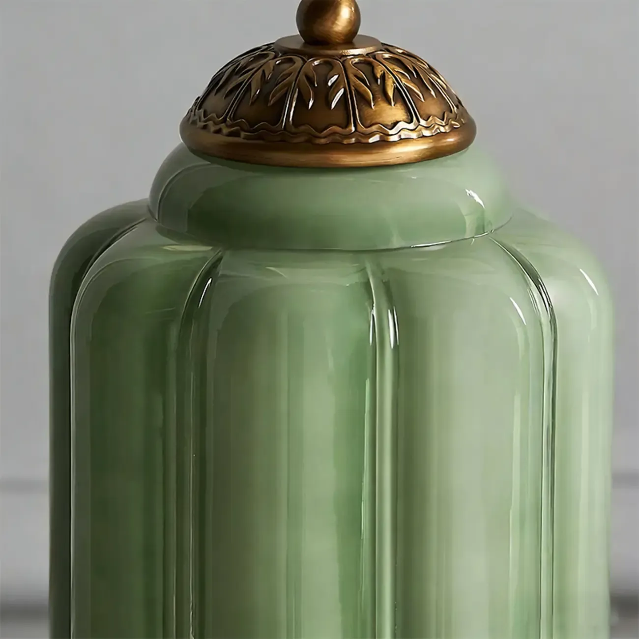 Vintage Green Elegant Glass Table Lamp with Brass Base Image - 10