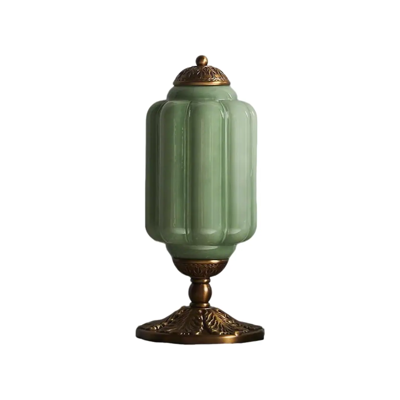 Vintage Green Elegant Glass Table Lamp with Brass Base Image - 11 | homeyfad