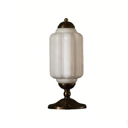 Vintage Green Elegant Glass Table Lamp with Brass Base Image - 12