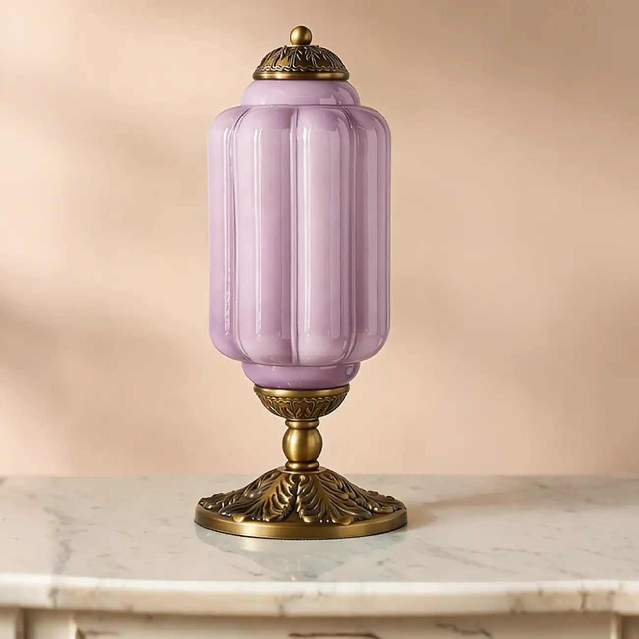 Vintage Green Elegant Glass Table Lamp with Brass Base Image - 2 | homeyfad