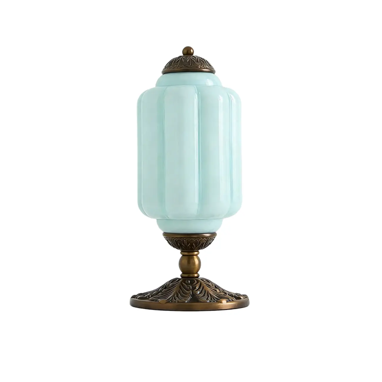 Vintage Green Elegant Glass Table Lamp with Brass Base Image - 14 | homeyfad