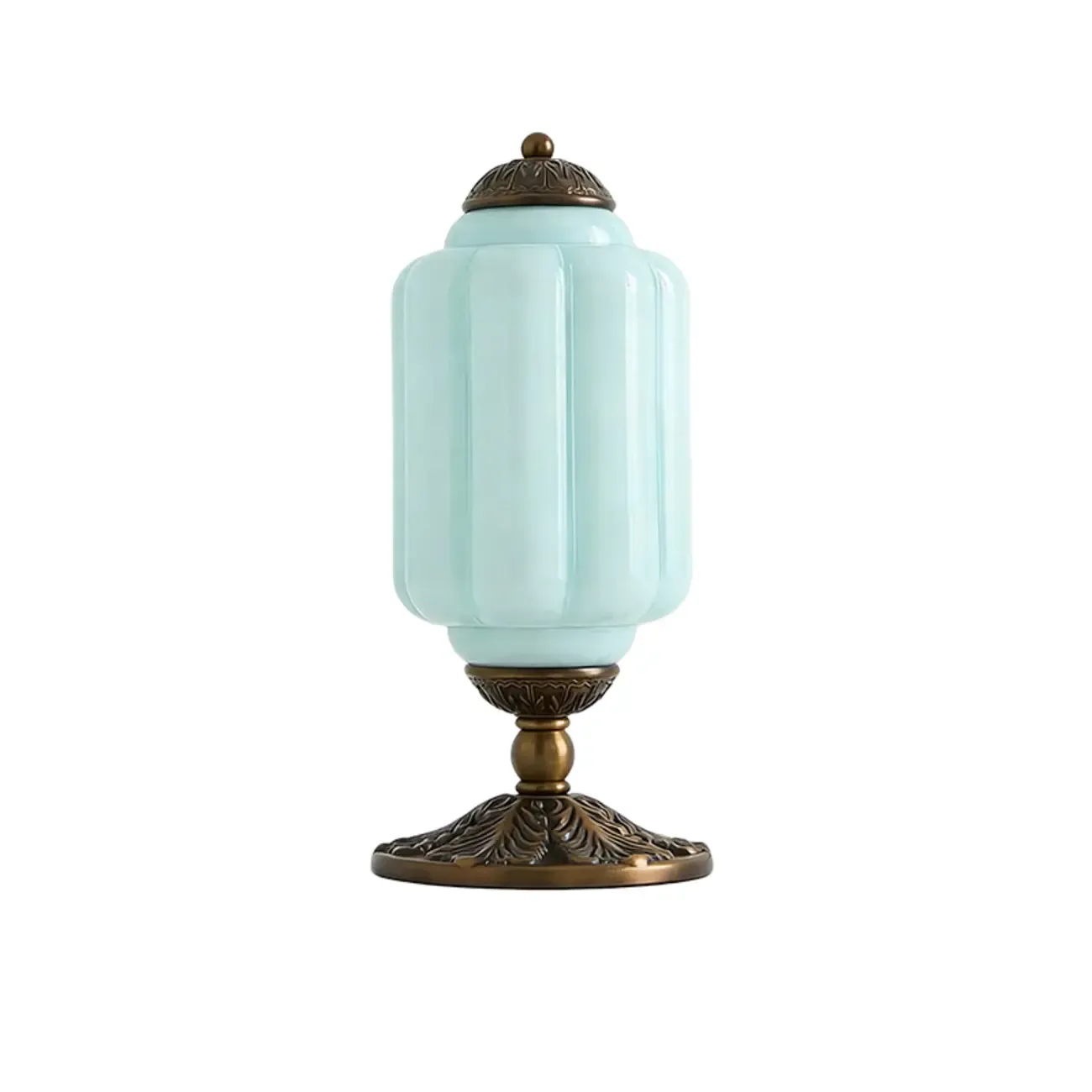 Vintage Green Elegant Glass Table Lamp with Brass Base Image - 14