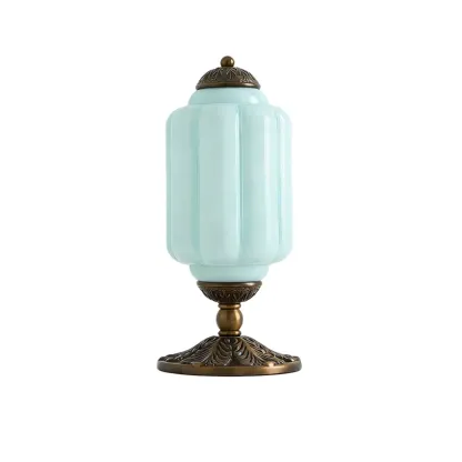 Vintage Green Elegant Glass Table Lamp with Brass Base Image - 14