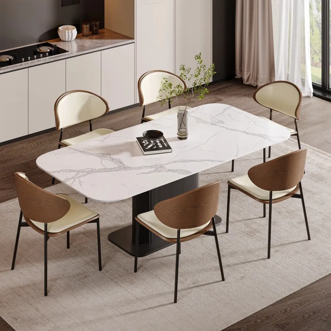 Black Leather Seat Curved Back Dining Chair Image - 3 | homeyfad