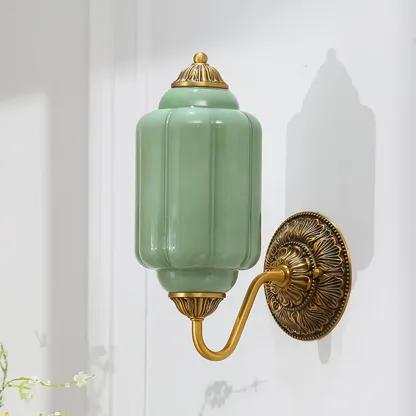 Green Elegant Glass Steel Vintage Wall Sconce Image - 2