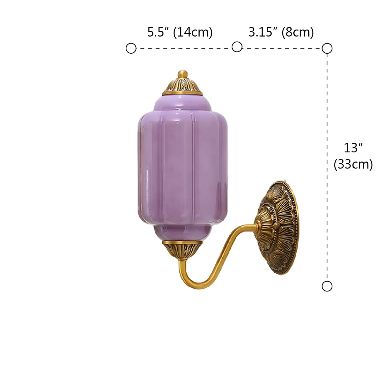 Green Elegant Glass Steel Vintage Wall Sconce #size