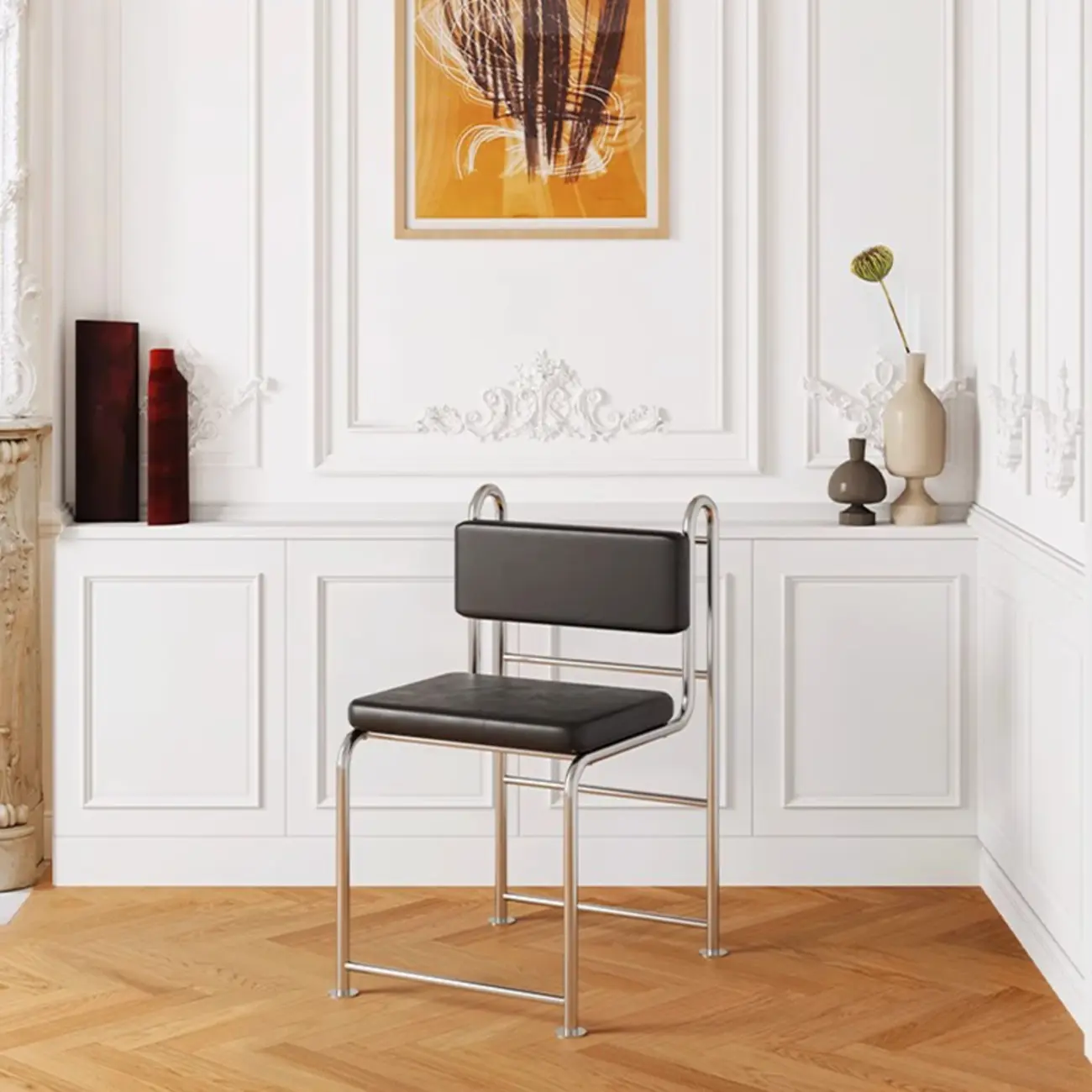 Contemporary Low Back Faux Leather Metal Dining Chairs Image - 6 | homeyfad