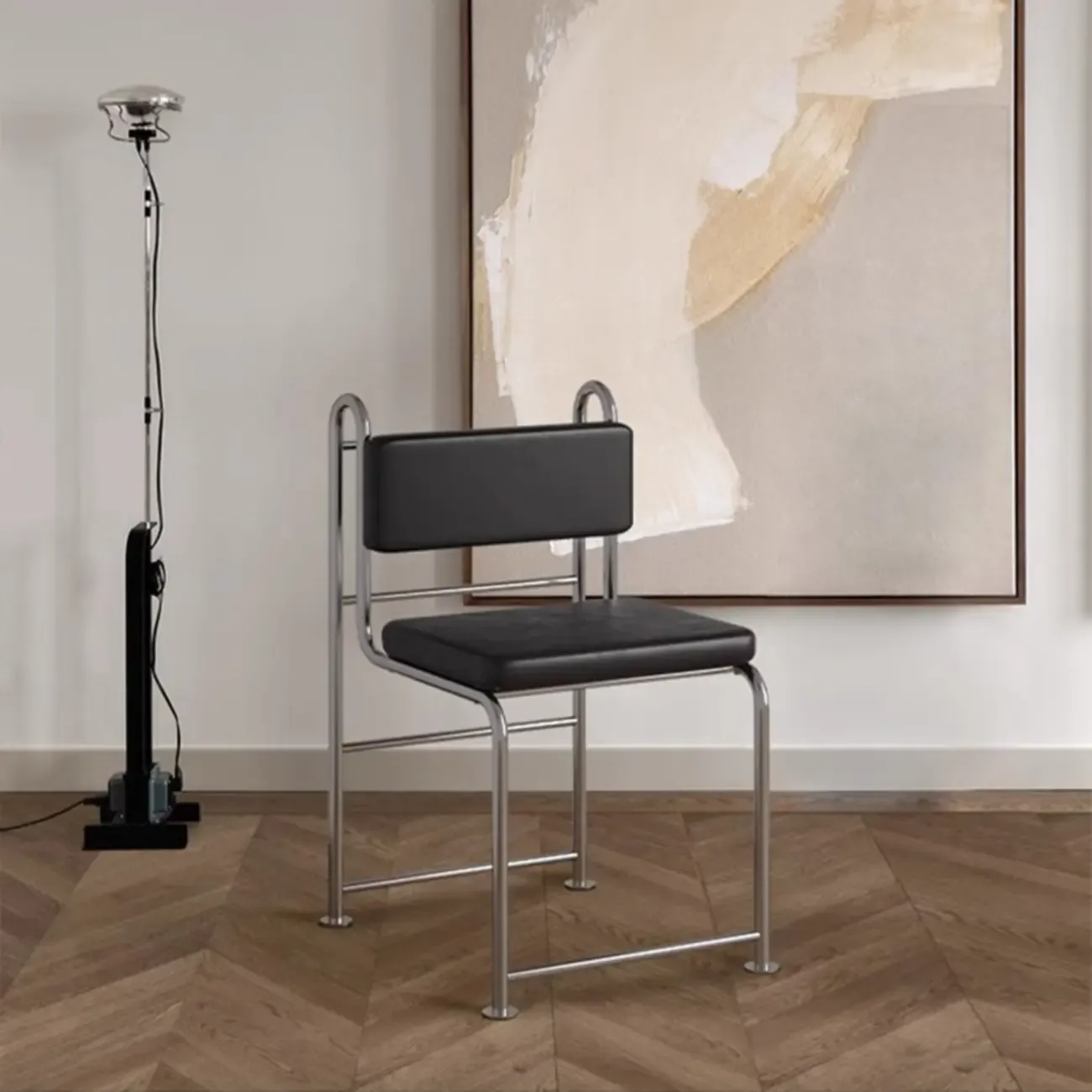 Contemporary Low Back Faux Leather Metal Dining Chairs Image - 1