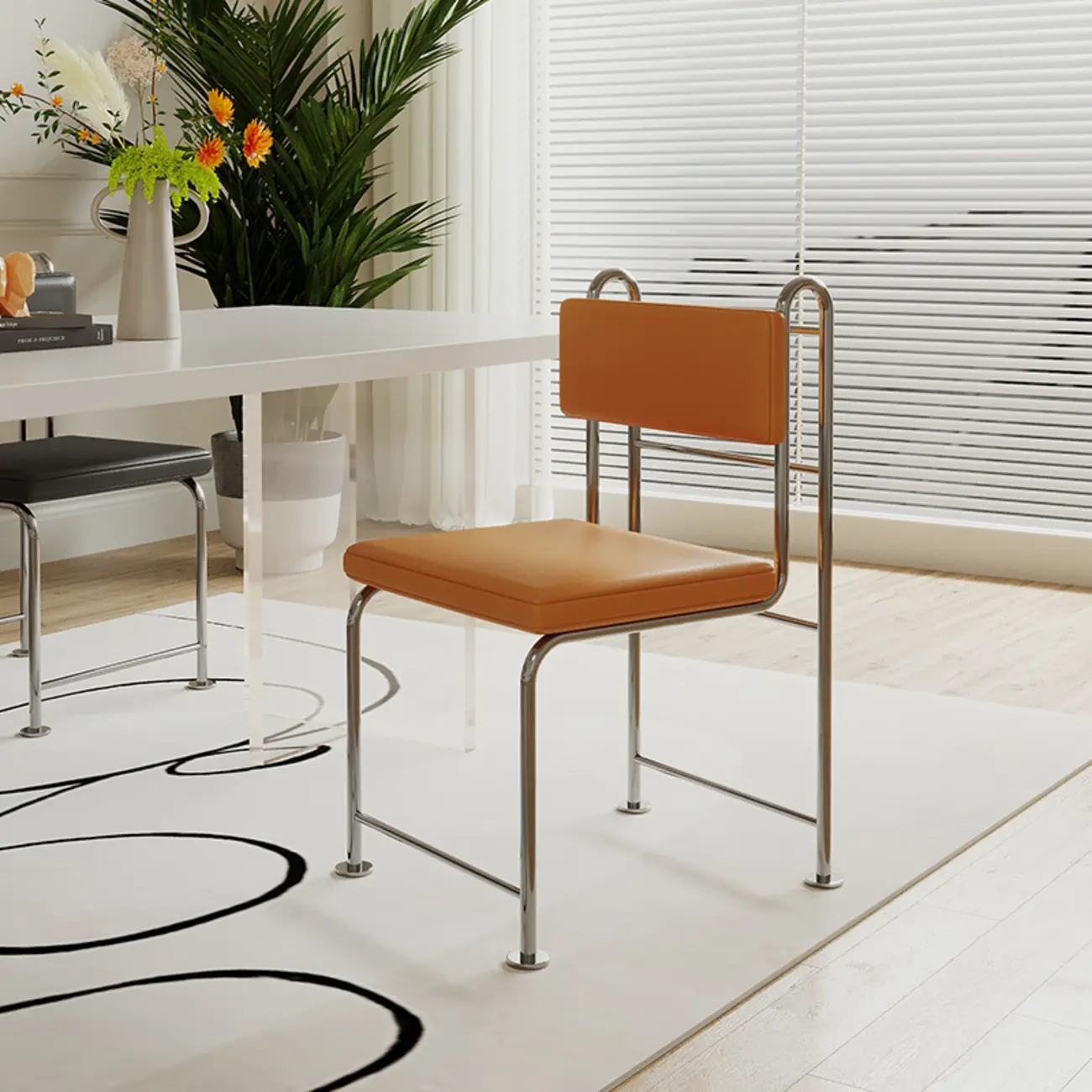 Contemporary Low Back Faux Leather Metal Dining Chairs Image - 2 | homeyfad