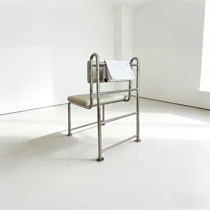 Contemporary Low Back Faux Leather Metal Dining Chairs Image - 7