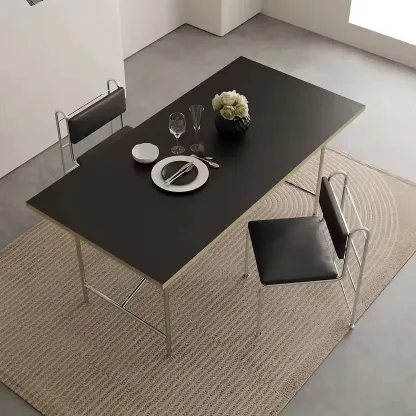 Contemporary Low Back Faux Leather Metal Dining Chairs Image - 3