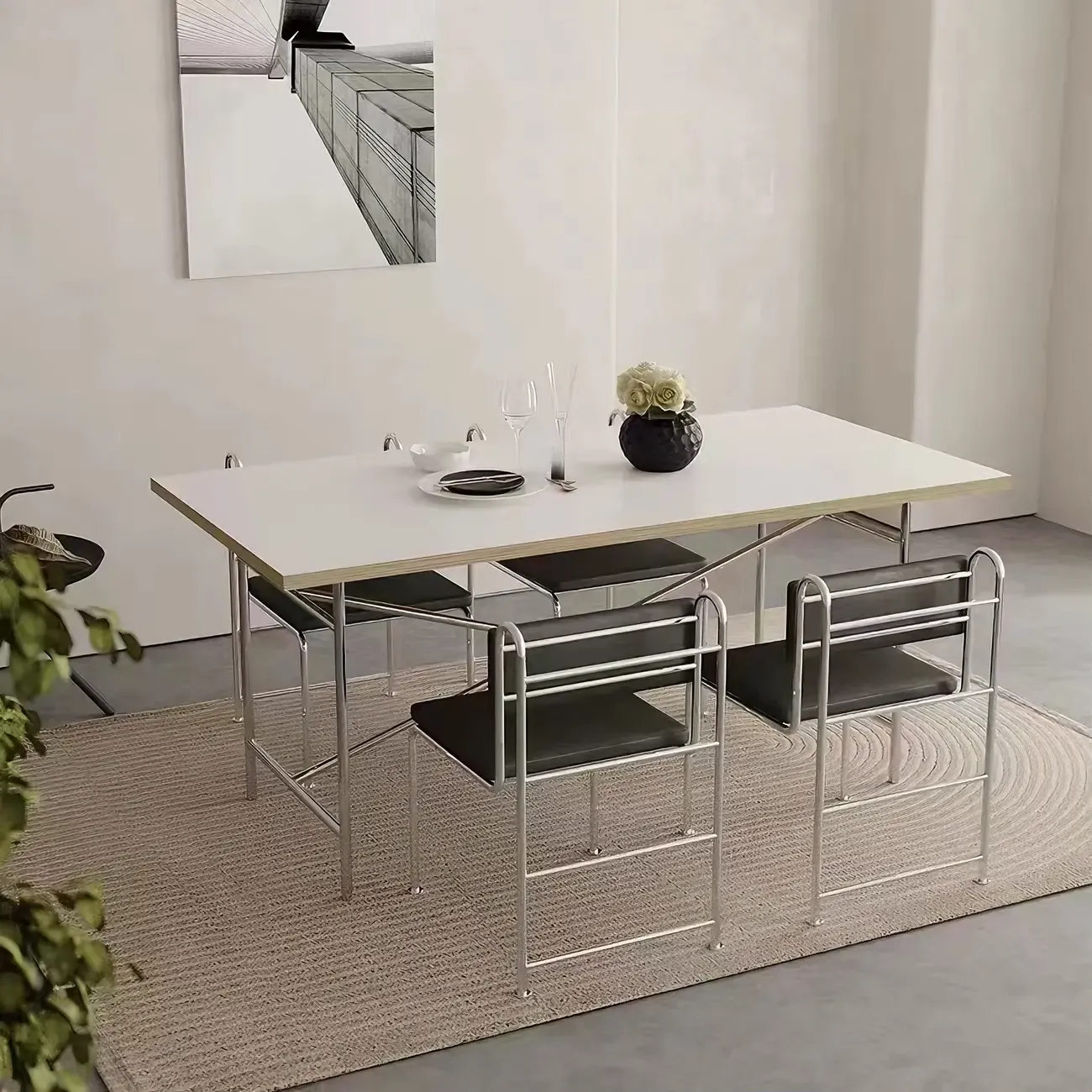 Contemporary Low Back Faux Leather Metal Dining Chairs Image - 4