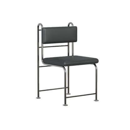 Contemporary Low Back Faux Leather Metal Dining Chairs Image - 8