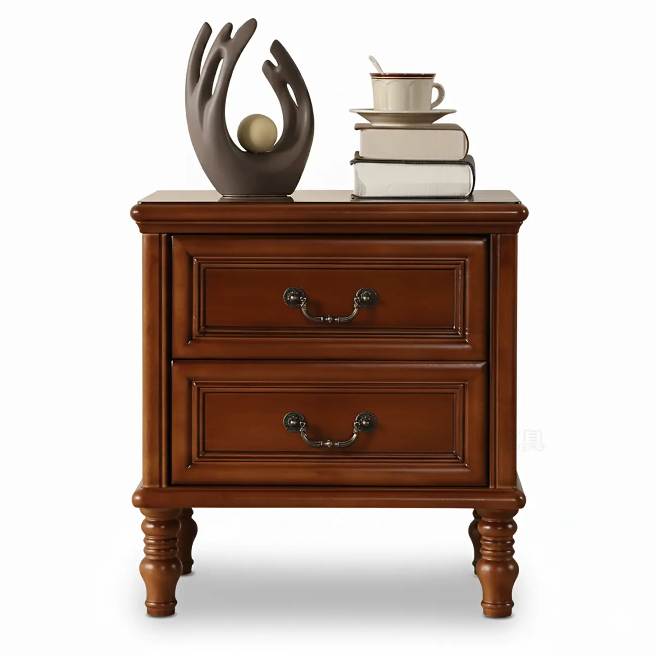 Victorian Brown 2-Drawer Wood Nightstand for Bedroom Image - 7 | homeyfad