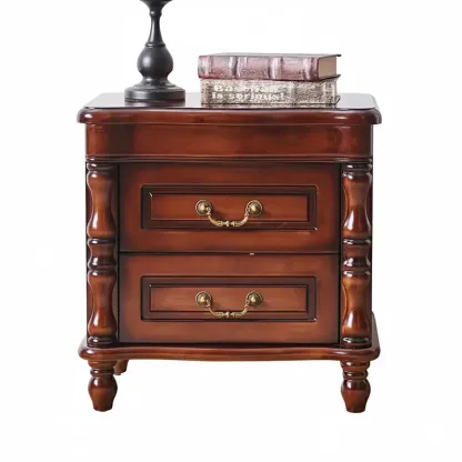 Victorian Brown 2-Drawer Wood Nightstand for Bedroom Image - 8
