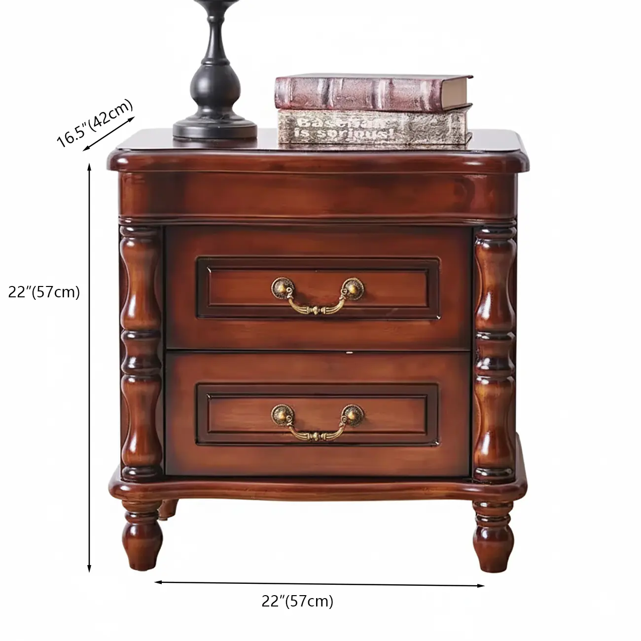 Victorian Brown 2-Drawer Wood Nightstand for Bedroom Image - 11 | homeyfad