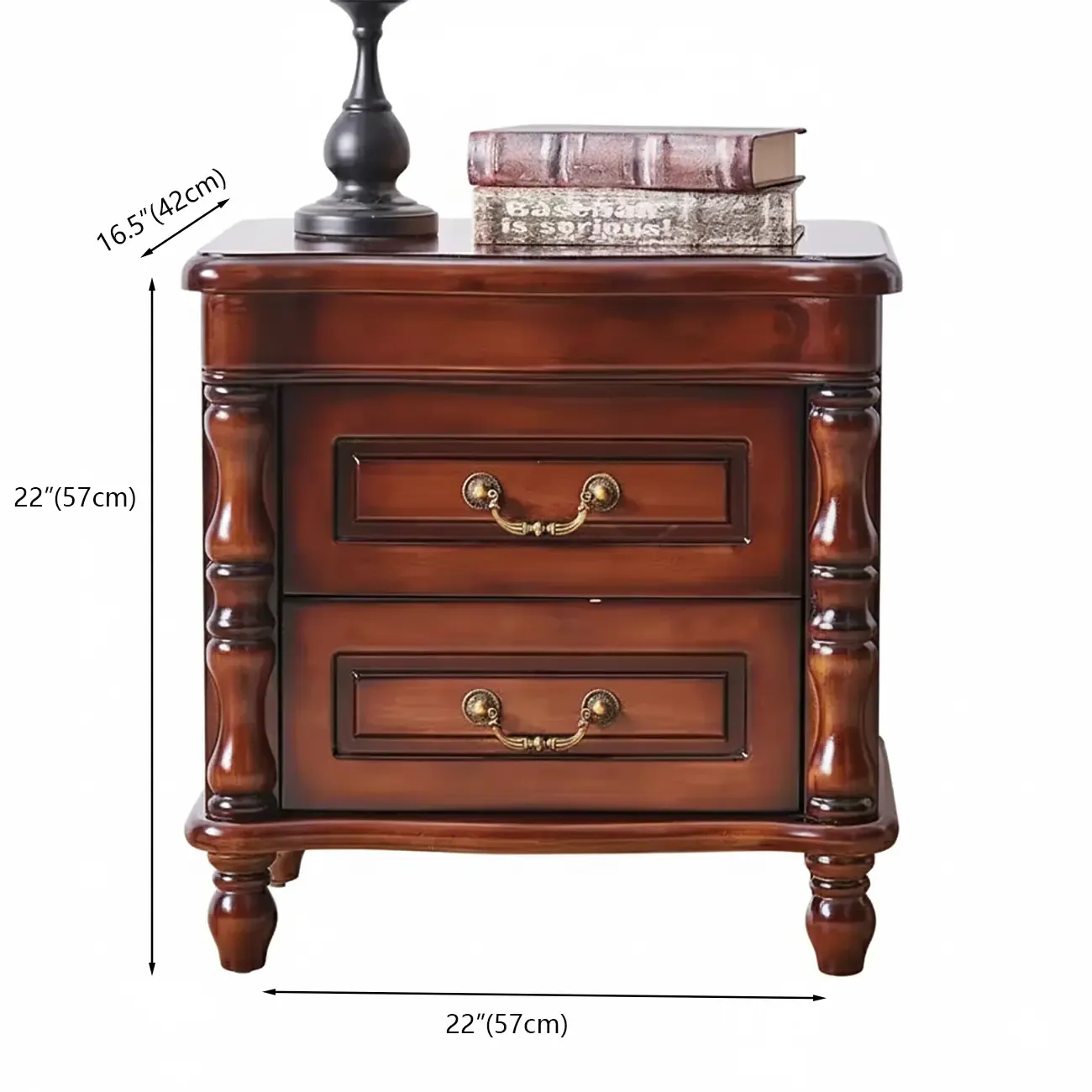 Victorian Brown 2-Drawer Wood Nightstand for Bedroom Image - 11