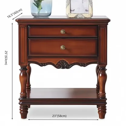 Victorian Brown 2-Drawer Wood Nightstand for Bedroom Image - 12