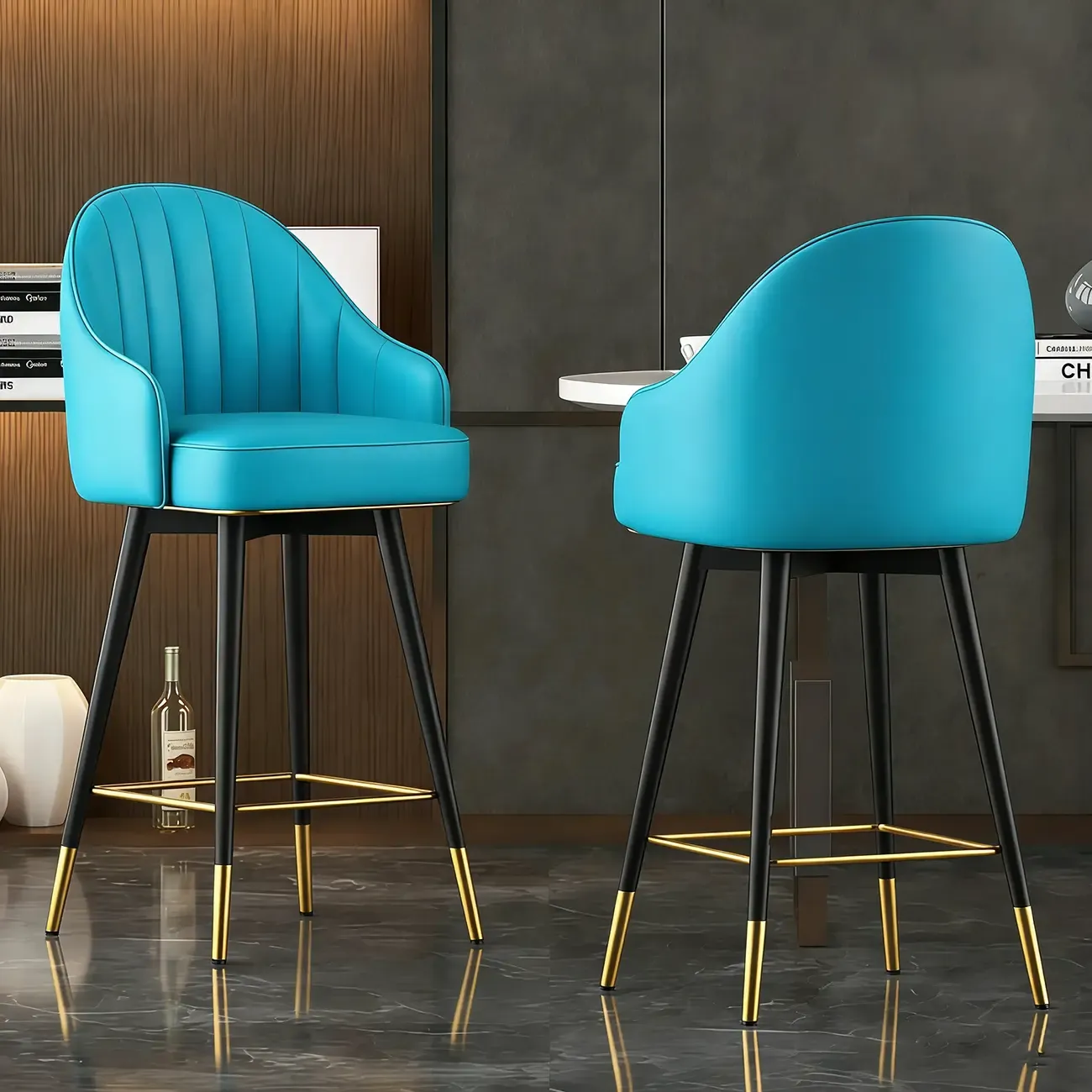 Art Deco Leather Bucket Cushioned Bar Stool Image - 5