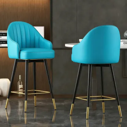 Art Deco Leather Bucket Cushioned Bar Stool Image - 5