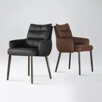 Mid-Century Modern Upholstered Leather Arm Dining Chairs Image - 2