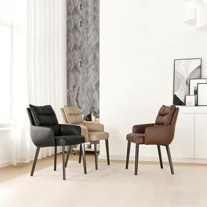 Mid-Century Modern Upholstered Leather Arm Dining Chairs Image - 3