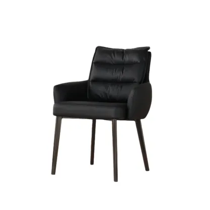 Mid-Century Modern Upholstered Leather Arm Dining Chairs Image - 7